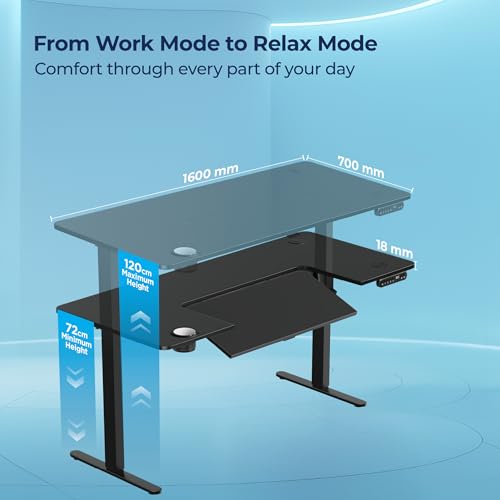 Image of The Sleep Company AeroFlip Adjustable Desk | SmartFlip Ergonomic Tabletop | Height Adjustable 72-120 cm | Wireless Charging | Temperature Controlled Drink Tray |1600 mm | Black & Black