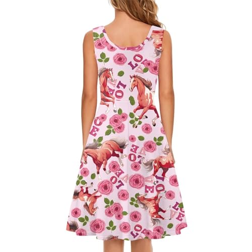 Image of Women's Casual Loose Sundress Midi Sleeveless Crewneck Dress Summer Beach Tank Dress with Pockets