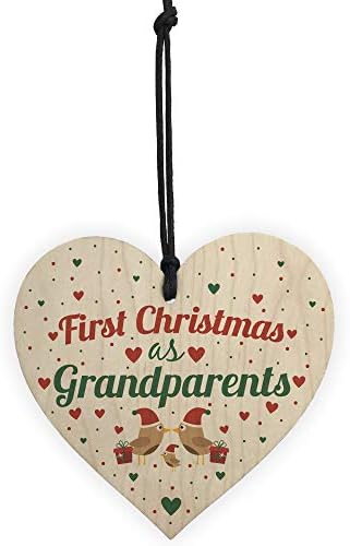 RED OCEAN First 1st Christmas As Grandparents Tree Decoration Bauble Handmade Wooden Heart Gift For NAN Grandad Keepsake