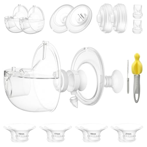 Compatible with Momcozy M5 Breast Pump Replacement Parts, 16-Pack 2 Complete Sets 24mm Flange + 15/17/19/21mm Inserts, Duckbill Valves, Diaphragms, Milk Cups, Cleaning Brushes, BPA Free
