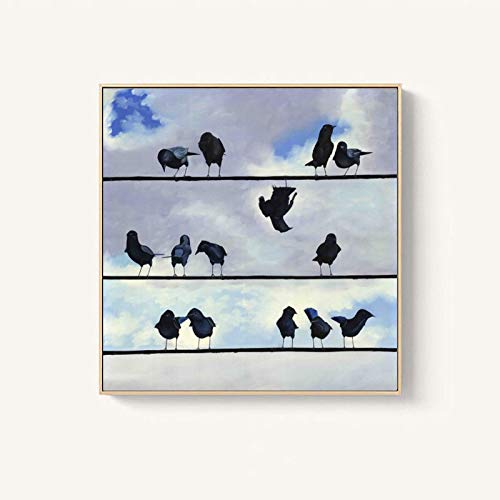 Peinture sur toile oiseaux minimalistes pour créer un salon zen et nordique