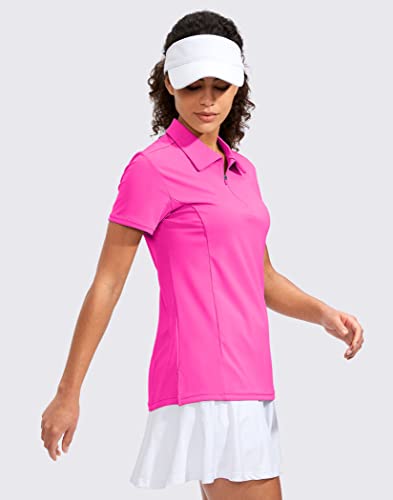 Viodia Women's Golf Shirt Short Sleeve With Zip Up Quick Dry Stretch Tennis Collared Polo Shirts For Women Golf Apparel Clothes Rose #TOP2