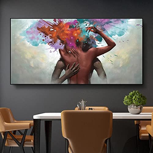 Toile couple étreignant abstrait peinture sensuelle art mural