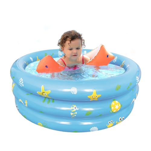 Aufblasbares Schwimmbecken 90cm Kinder Aufblasbares Planschbecken Baby Aufstellpool Aufblasbarem Rund Schwimmbecken Aufblasbare Badewanne Dusche für Outdoor Home Balkon Sommerwasserparty (Blau)