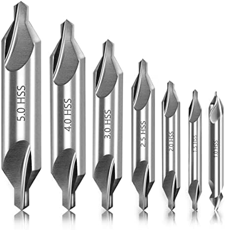 LWCUSNJ 7pcs Center Drill Bits Set, M2 High Speed Steel 60-Degree Angle Countersink Drill Bit for Lathe Metalworking,Size 1.0 1.5 2.0 2.5 3.0 4.0 5.0mm