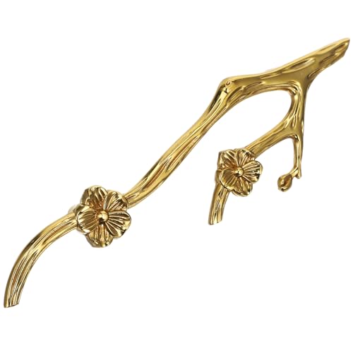 BAZEITFLOW Tiradores de Cajón de Latón Forma de Rama y Flor, Manijas para Muebles y Puertas de Gabinete, Aptos para Estanterías y Tocadores, Estilo Rústico y Moderno, Tamaño 5.90X1.65X0.98
