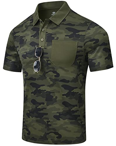 MoFiz Men's Camo Polo Golf Shirt Hiking Dry Fit Short Sleeve T-Shirts Pique Collared Polo Jersey2