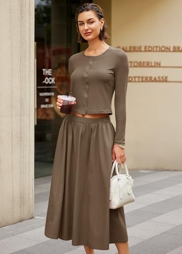 Image of Panadila Womens 2 Piece Lounge Sets Matching Vacation Outfits Ribbed Button Down Cardigan and Elastic Waist Skirt Sets