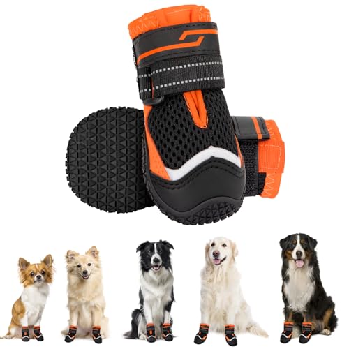 Eyein Hundeschuhe Pfotenschutz, 2 Stück atmungsaktiv Hundeschuhe mit Rutschfester Sohle und reflektâ€¦ – Miniatur