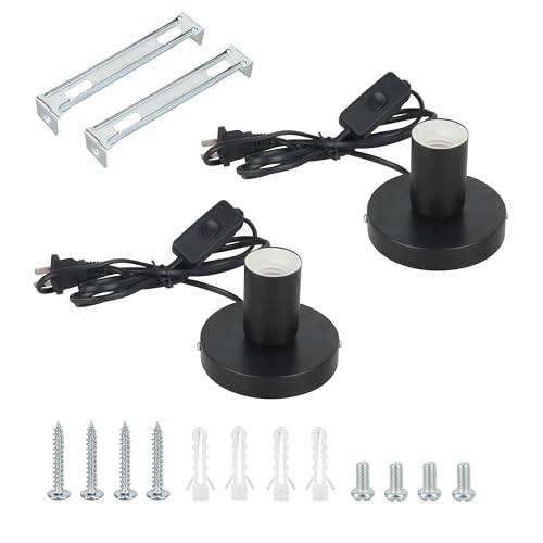 Metal Desktop Lamp Base E26 E27 Light Bulb Socket for Holding Bulb Bulb Base Replacement, 6 Feet Cord on Off Switch Plug (Black) 2 Pcs