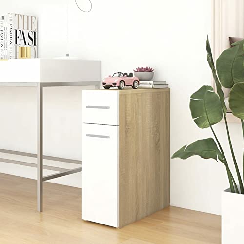 Atlojoys Apothekerschrank, Aufbewahrungsschrank, Küchenschrank, Beistelltisch, Mehrzweckschrank, Weiß Sonoma-Eiche 20x45,5x60 cm Spanplatte Cover