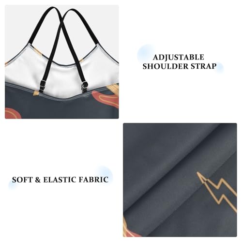 Girls One Piece Swimsuits Bass Guitar and Lightning on Dark Sport Halter Swimwear Beach Bathing Suit,9-10T3