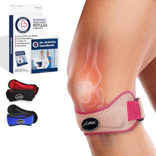 Tutore Ginocchio Ideato da Medici Specialisti – Fascia Ginocchio Regolabile per Alleviare Dolori e Tendiniti – Supporto Sottorotuleo per Fastidi al Menisco (Taglia Unica, Confezione Singola, Rosa)