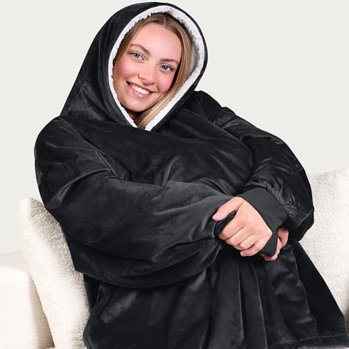 Image of Bare Home Wearable Blanket Hoodie - Soft Plush Sherpa - Warm and Cozy - Oversized Wearable Blanket