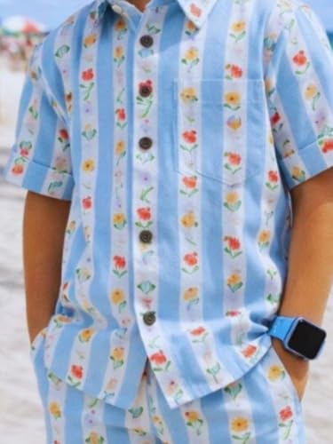 Image of superminis Boys Coordinated Set With Printed Rayon /Cotton Shirt and Shorts