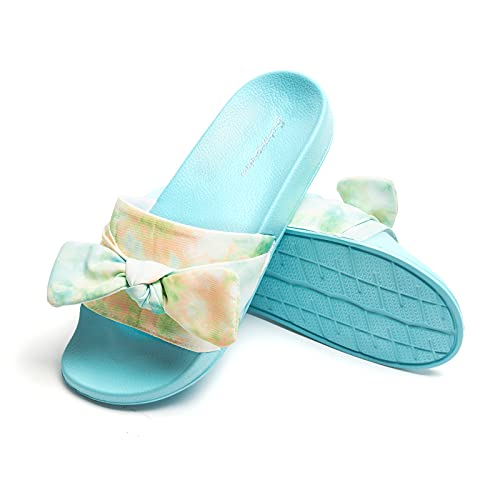Image of FUNKYMONKEY Women's Bowknot Slides Sandals Comfort Casual Beach Slippers | Soft Denim Fabric Upper & Comfortable EVA Sole, Lightweight Slip-On Slides for Summer, Beach, Pool, and Daily Casual Wear