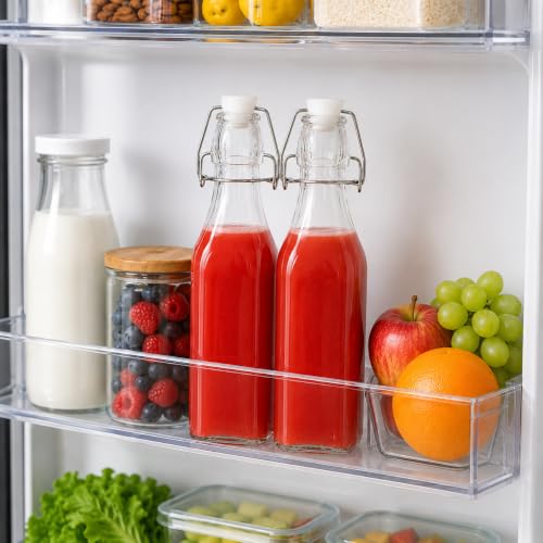 Image of Clear Glass Bottles with Airtight Swing Top Lids - Leakproof Reusable Glass Jars for Juice, Oil, Water, Milk, Kombucha, Vinegar, Beverages - Square, Pack of 2