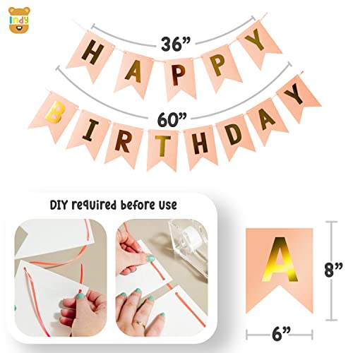 Image of ITAF Happy Birthday 13 Letter Cardboard Banner String For Boy Girl /Mother Father /Husband Wife /Brother Sister /Kids /Friend Birthday Party Decoration Kit - Baby Pink Gold Theme