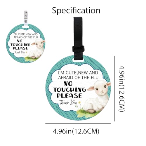 Image of 2 Pack Cute sheep No Touching Signs Textures Style Stop No Touching Safety Sign for Family PVC Seat Signs-Stroller Tag with Hanging Strap and Clip for Car Accessories 5 Inches