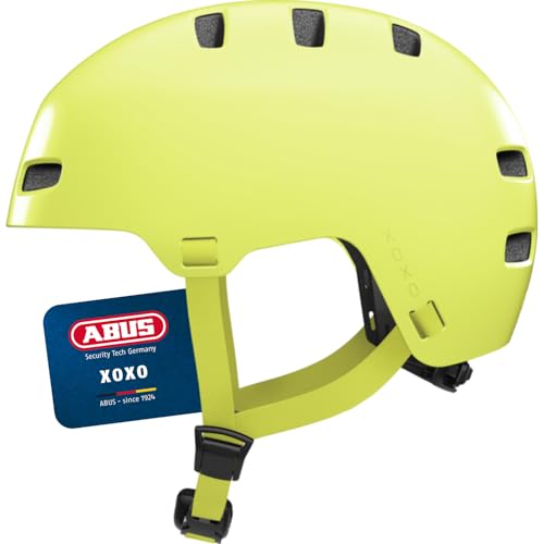 ABUS Fahrradhelm XOXO - Cityhelm im Skater-Look - Helm für Skateboard, Fahrrad, Scooter - mit optimiertem Kinnpolster - für Jugendliche und Erwachsene - Größe S, Mono gelb