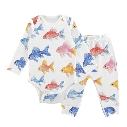 vvfelixl Baby Bodysuits Pants Sets Glowing Fishes Baby Bodysuit Long Sleeve Baby Clothes for Boys Girls 12-18M