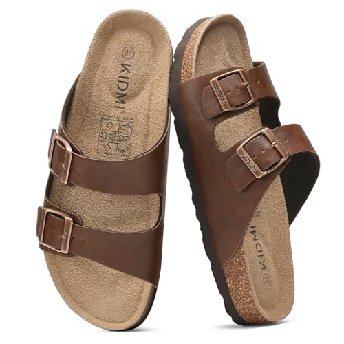 Image of KIDMI Unisex Summer Sandals Arch Support Cork Footbed Slide Sandals with Double Adjustable Buckle for Women Men