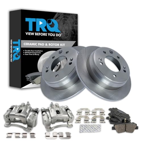 Image of TRQ Rear Brake Pad and Rotor Set Ceramic Rotors Calipers | For 2016 Kia Sportage with Manual Parking Brake