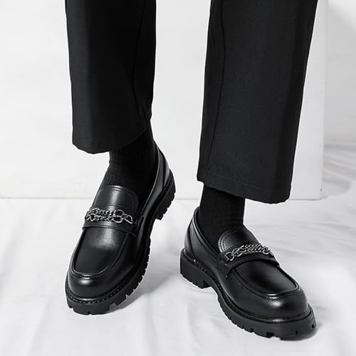 Men's Leather Platform Slip-on Penny Loafers,Classic Round Toe Lug Sole Non-Slip Business Dress Shoes,Casual Party Formal Work Shoes4