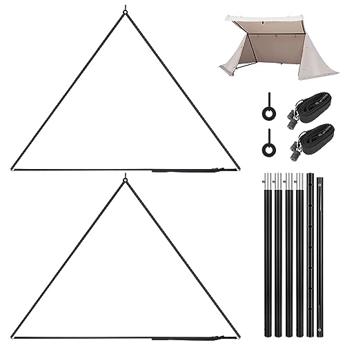 KOMCLUB 2 Set Telescoping Triangle Tent Poles Adjustable Aluminum Alloy Tarp Poles with Adjustable Straps and Horizontal Tent Pole Suitable Portable Trekking Pole Tent for Ultralight Backpacking Tent