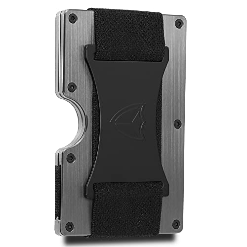 Minimalist Wallet for Men RFID Blocking Aluminum Wallet Carbon Fiber Card Case Metal Wallet Minimalist Front Pocket Card Holder Cash Strap Mens Wallet (Silver)