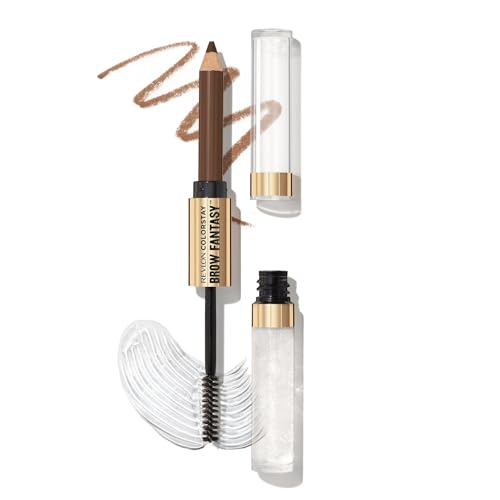 Revlon ColorStay Brow Fantasy, Produit sourcils 2-en-1 : crayon au fini poudré et gel transparent fixant infusé de provitamine B5, Tenue jusqu'à 16 heures, 002 Soft Brown