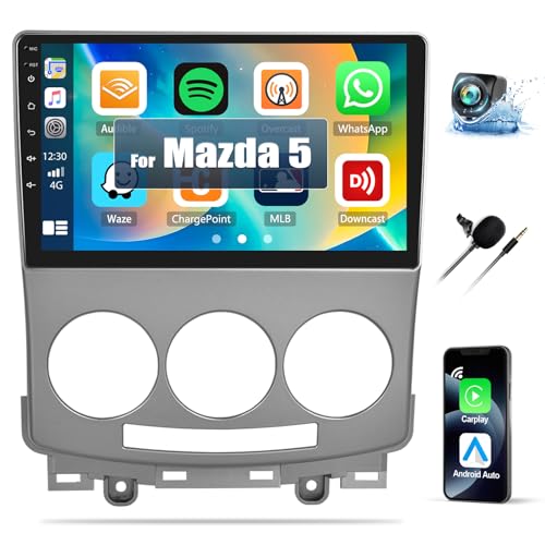 2G+64G CAMECHO Android 13 autorradio para Mazda 5 2007 2008 2009 2010 con Wireless CarPlay Android Auto, Pantalla táctil de 9 Pulgadas con GPS WiFi Bluetooth FM/RDS Radio SWC cámara de visión Trasera
