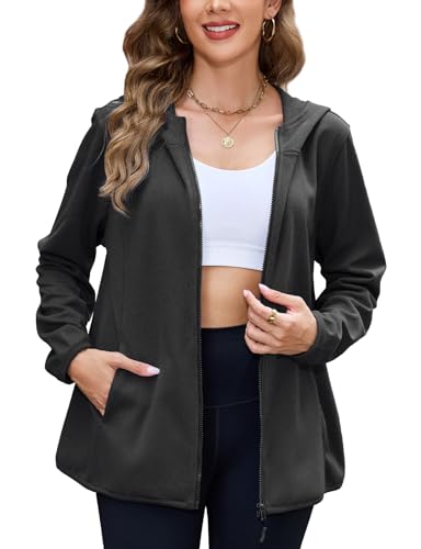 Viracy Womens Full Zip Up Hoodies Lightweight Fleece Jackets Long Sleeve Hiking Sweater with Handy Pockets and Inside Pocket