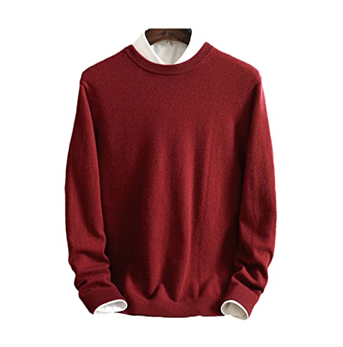 Pull d'hiver en cachemire homme col rond tricoté WEGUKRI chaud taille L vermillon