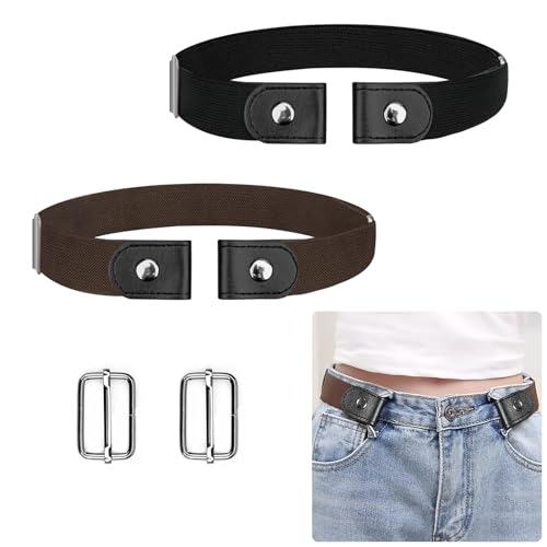 2 Piezas Cinturón Sin Hebilla, Cinturón Elástico Invisible Unisex, Cinturon Mujer, Cinturón Elástico Hombre, Cintura Buckless Belt Ajustable Para Jeans, Pantalon, Faldas Vestido