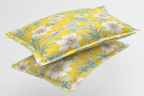 Image of BEVI Premium Microfiber 300 TC Fabric Pillow Cover Ultra Soft & Smooth Printed Yellow Green Flower Fade Resistant & Wrinkle Free Luxury Home Decor Pack of 2