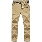 [YSENTO] トレッキングパンツ メンズ 速乾 ストレッチ 撥水 ベルト付き 山旅 アウトドアパンツ ロング丈 登山ズボン 多機能ポケット 山旅 キャンプ ハイキング ゴルフ 春夏秋 カーキ M