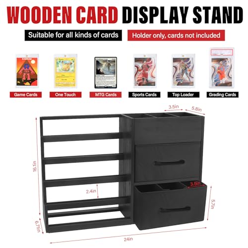 Image of 5-Tier Trading Card Display Stand,Large Card Display Case with 2 Drawers & 9 Compartments,Wooden Graded Sports Card Display Holds 200+ PSA /BGS /SGC Slabs to Showcase and Protect Your Collection
