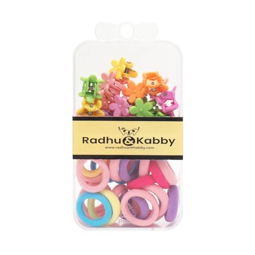 Image of Radhu & Kabby Hair Accessories for Kids | Assorted Hair Ties & Flower Claw Clips in a Box | Ideal for Daily Styling | Travel-Friendly Hair Accessory Kit | Multi-Colour | Set of 2