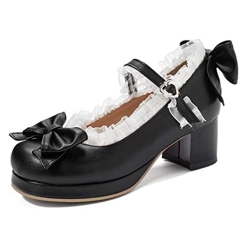KISSASA Black Chunky Mary Jane Heels Cover