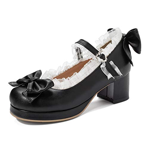 KISSASA - Zapatos de plataforma para mujer, diseño de Lolita, color Negro, talla 37.5 EU