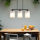 AOJUNSANSAN Kitchen Island Pendant Light Fixture, 3 Lights Frosted Glass Pendant Light Fixtue, Black Linear Metal Chandelier for Dining&Living Room Foyer,Height Adjustable