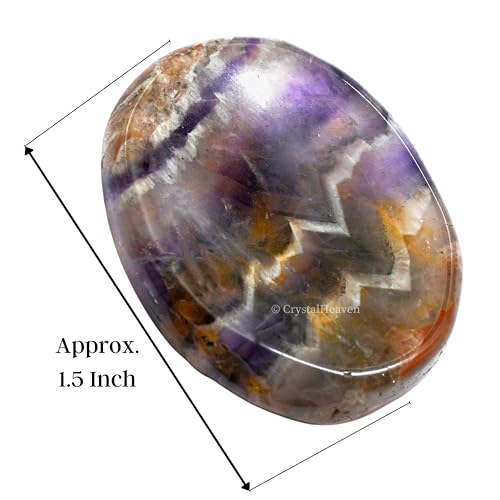 Image of Certified Amethyst Chevron Crystal Thumb Worry Pebbles Stones for Anxiety Stress Relief Massage - AAA Grade Original Healing Gemstone Agate Rubbing Stone for Yoga Meditation Spiritual Reiki Feng Shui