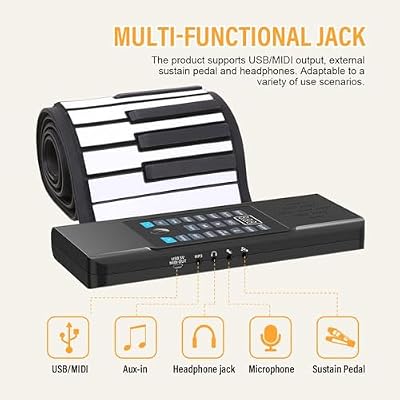 Roll Up Flexible Piano Keyboard 88 Keys, Portable Lightweight Electronic Piano with Speakers, USB MIDI Output for Teaching (US Plug)