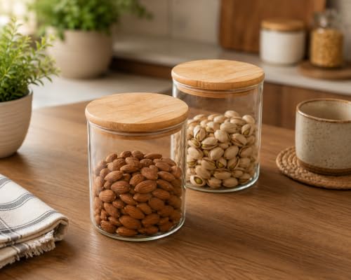 Image of Airtight Glass Storage Jar with Bamboo Lid, 750ml | Borosilicate Multipurpose Kitchen Container for Coffee, Tea, Sugar, Spices, Dry Fruits & Snacks | Pantry Organizer (Pack of 2)