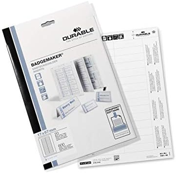 Durable BADGEMAKER Inserts 54 x 90 mm | Pack of 200 Inserts | Printable Name Badge Inserts | Create Professional Badges in Minutes, White