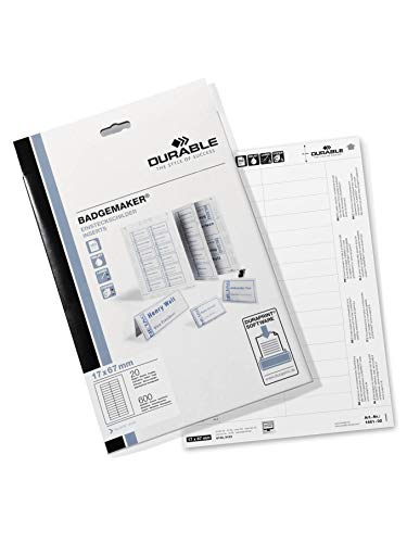 Planches d'impression DURABLE pour badges 17x67mm : étiquettes blanches prédécoupées en pack de 600