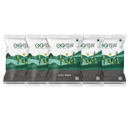 Image of Goshudh Basil Seeds for eating | 500g each (Pack of 5) | 2.5 Kg | Sabja Seeds | Tukmaria | Reduces Body Heat | High in Omega-3, Fibre & Plant Protein | Gluten-Free | Natural Superfood for Weight Management, Digestion & Hydration | Hygienically Packed