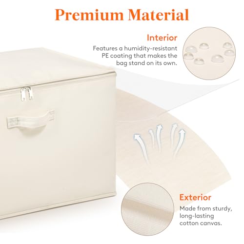 Lifewit Canvas Cotton Comforter Storage Bags with Zipper 4 Pack, 60L Breathable Foldable Clothing Containers, Linen Sweater Organizers Boxes for Clothes, Blankets, Pillows, Duvets, Bedding2