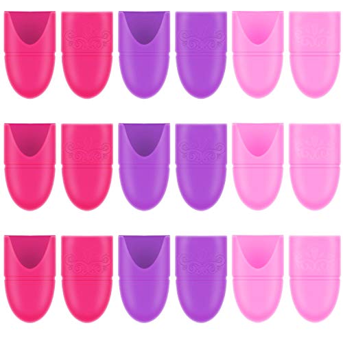 30 Pieces Wearable Nail Caps Silicone Gel Fingernail Polish Remover Wrap Cleaner Reusable Soak Off Caps in Purple, Rosy and Pink for DIY Nail Supplies